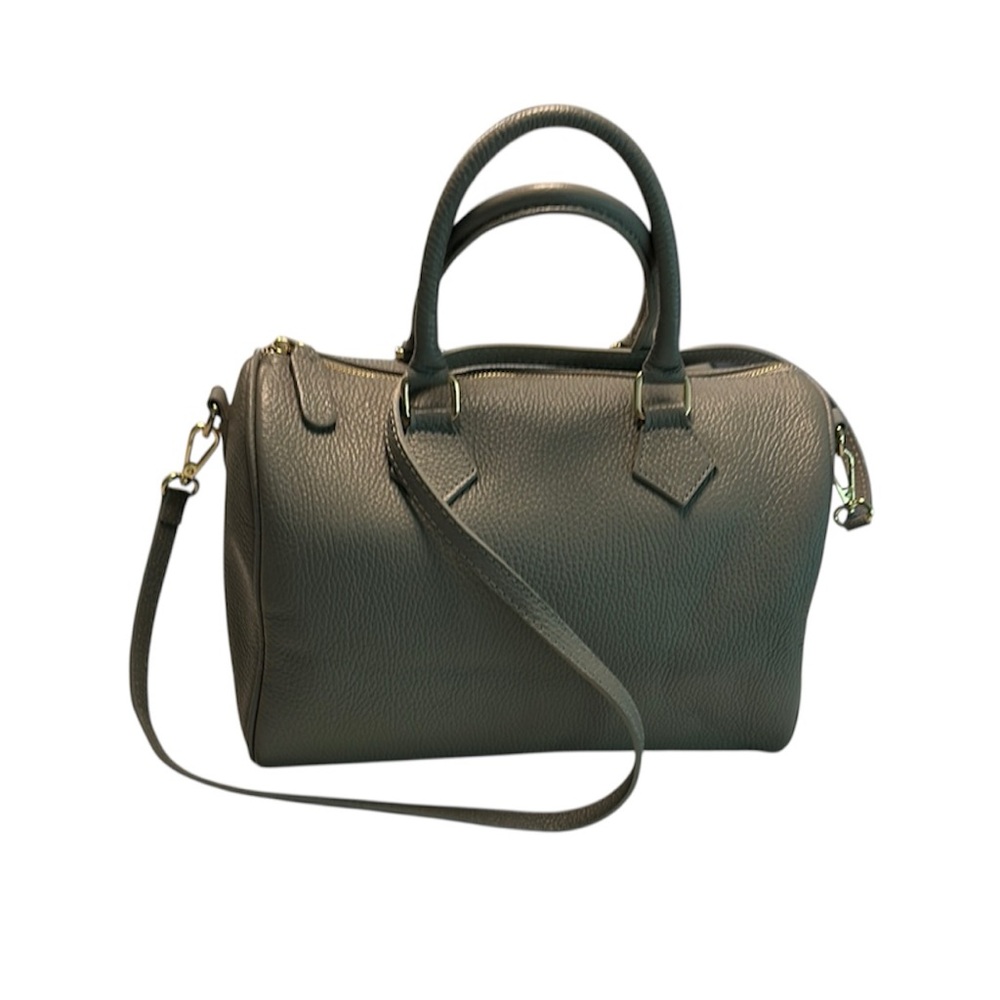 Borse In Pelle- Elegant Made in Italy Gray Leather Handbag With Gold Hardware